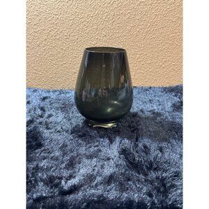 Vintage Smoky Grey Glass Vase With Rounded Design  Footed Base MCM